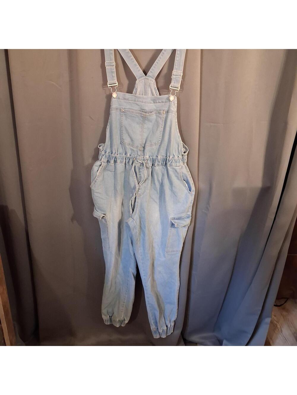 Almost Famous Light Wash Denim Overalls 1X